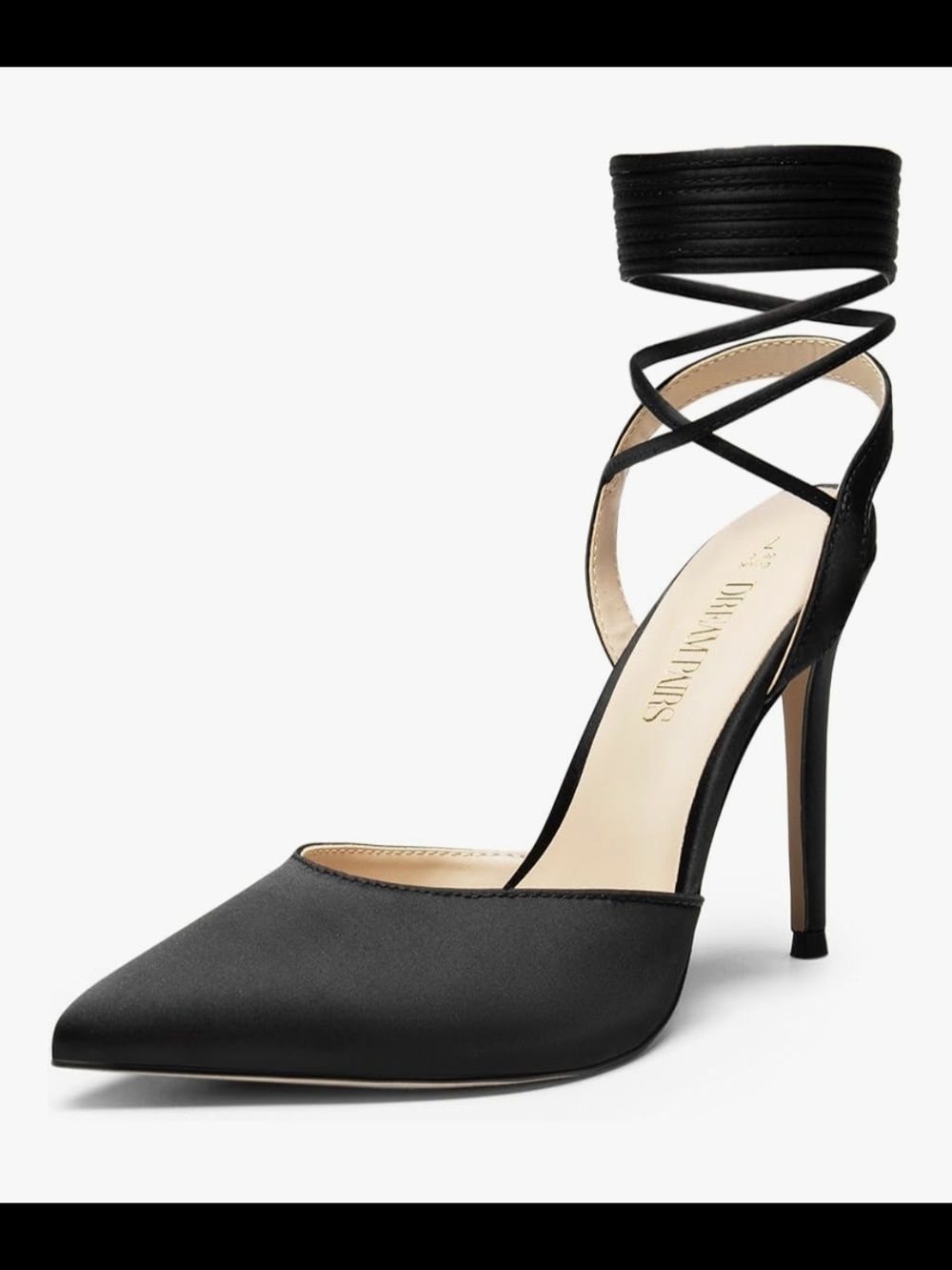 Dream Pairs Black Satin Pointed Toe Lace-Up Slingback Pumps - Picture 10 of 10